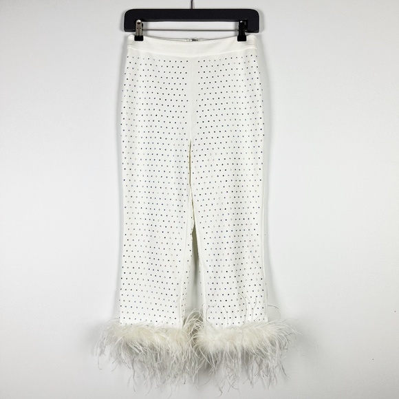 Akira White Bridal Bride Crystal Jewel Diamond Embellished Feather Trouser Pants - Picture 1 of 4